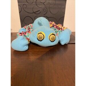 Tiger Toys Vintage 1992 Blue Frog Plush w/ Handle Multicolor Ruffle